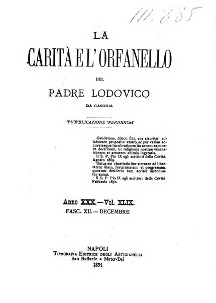 La carità e l'orfanello del venerabile P. Lodovico da Casoria