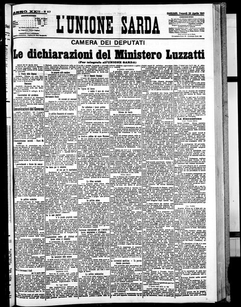 L'unione sarda : giornale settimanale, politico, amministrativo, letterario