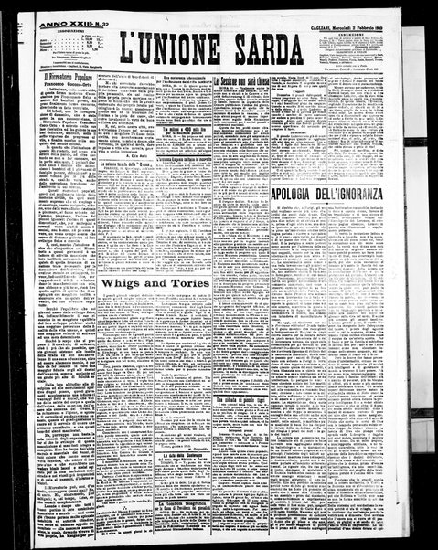 L'unione sarda : giornale settimanale, politico, amministrativo, letterario