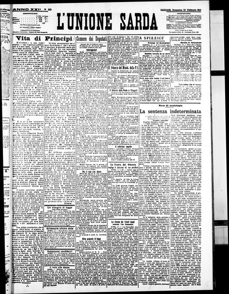 L'unione sarda : giornale settimanale, politico, amministrativo, letterario