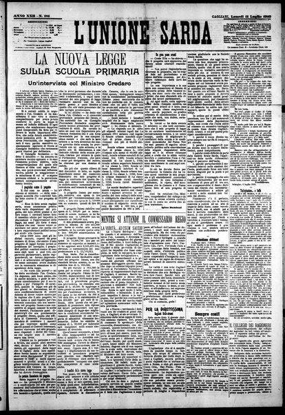 L'unione sarda : giornale settimanale, politico, amministrativo, letterario