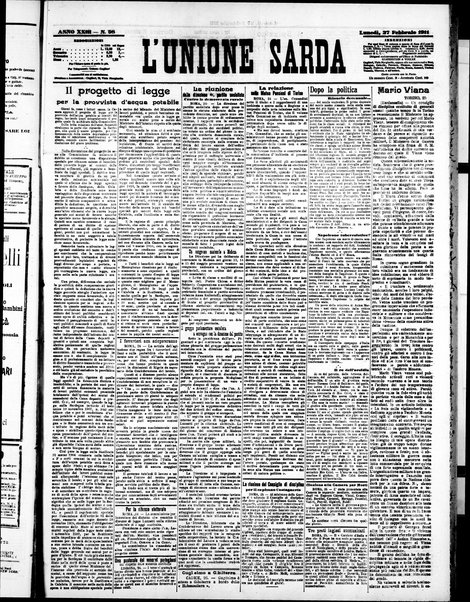 L'unione sarda : giornale settimanale, politico, amministrativo, letterario