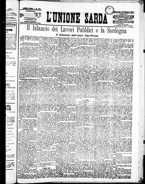 L'unione sarda : giornale settimanale, politico, amministrativo, letterario