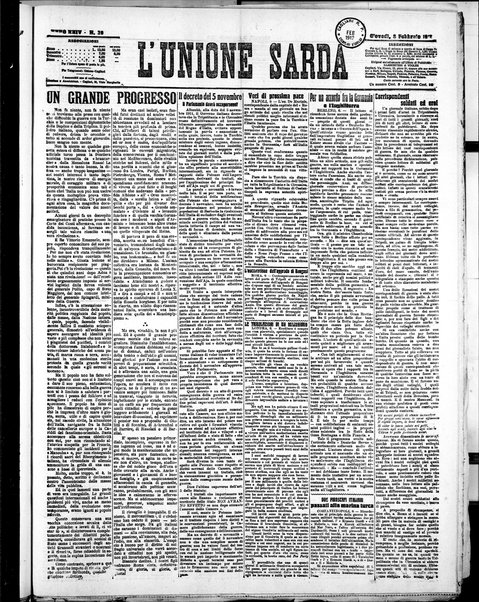 L'unione sarda : giornale settimanale, politico, amministrativo, letterario