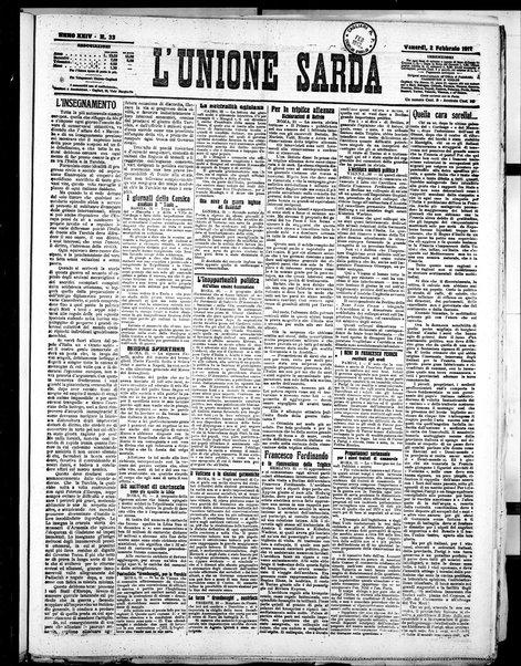 L'unione sarda : giornale settimanale, politico, amministrativo, letterario