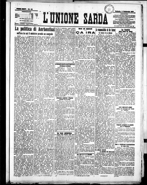 L'unione sarda : giornale settimanale, politico, amministrativo, letterario