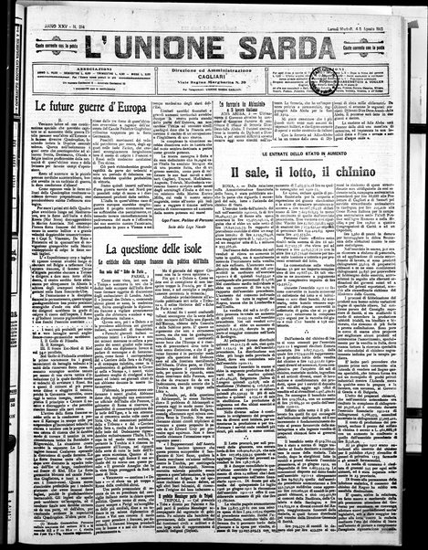 L'unione sarda : giornale settimanale, politico, amministrativo, letterario