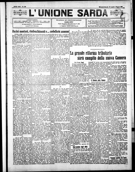 L'unione sarda : giornale settimanale, politico, amministrativo, letterario