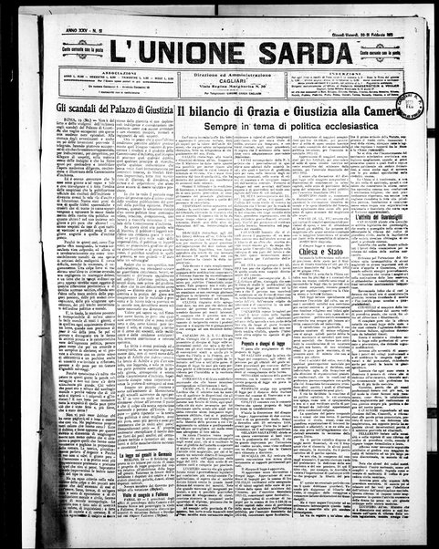 L'unione sarda : giornale settimanale, politico, amministrativo, letterario