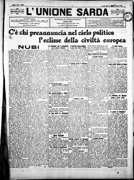 L'unione sarda : giornale settimanale, politico, amministrativo, letterario