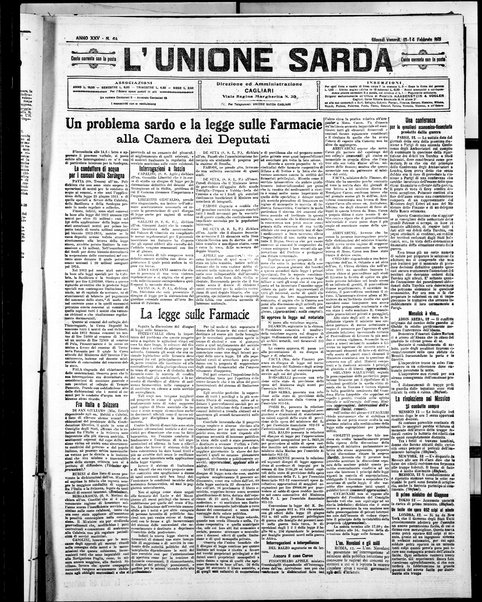 L'unione sarda : giornale settimanale, politico, amministrativo, letterario