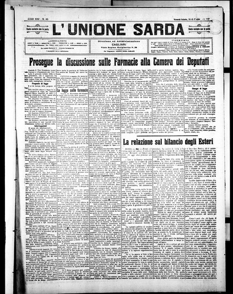 L'unione sarda : giornale settimanale, politico, amministrativo, letterario