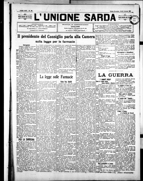 L'unione sarda : giornale settimanale, politico, amministrativo, letterario