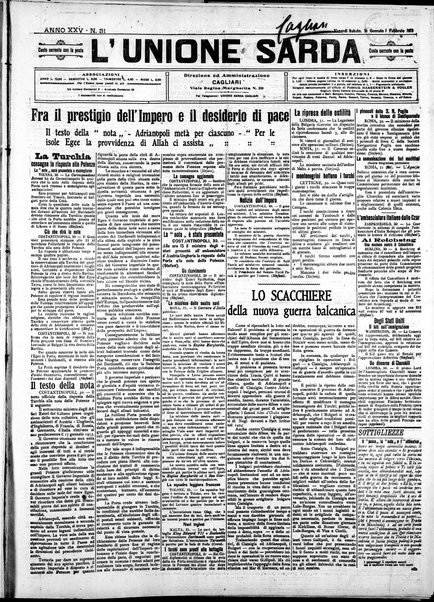 L'unione sarda : giornale settimanale, politico, amministrativo, letterario