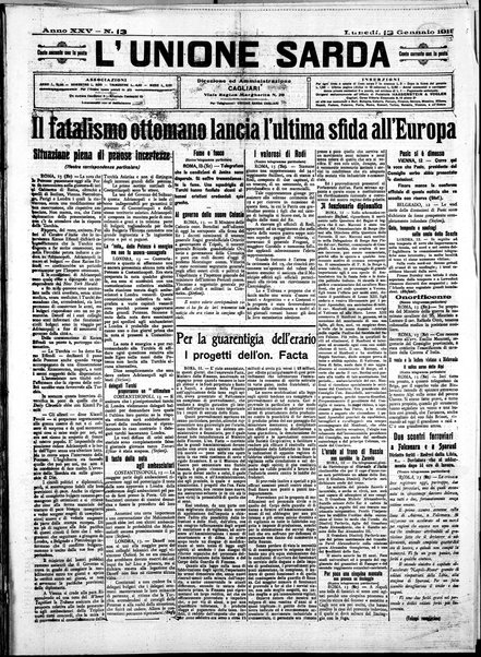 L'unione sarda : giornale settimanale, politico, amministrativo, letterario