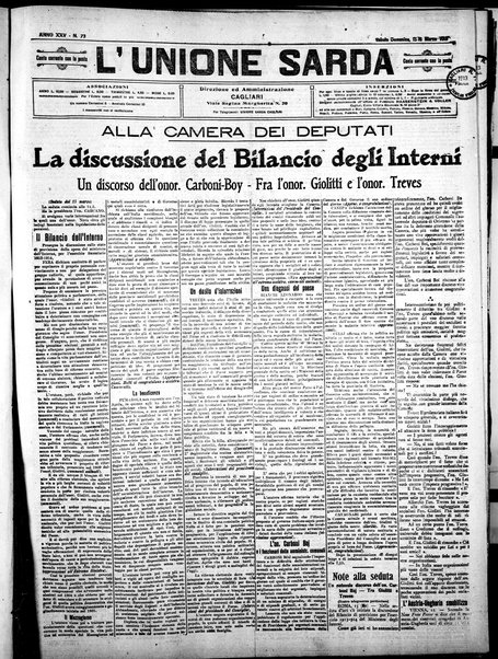 L'unione sarda : giornale settimanale, politico, amministrativo, letterario