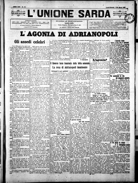 L'unione sarda : giornale settimanale, politico, amministrativo, letterario