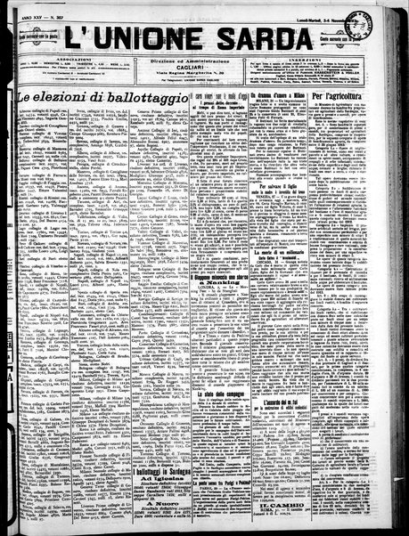 L'unione sarda : giornale settimanale, politico, amministrativo, letterario