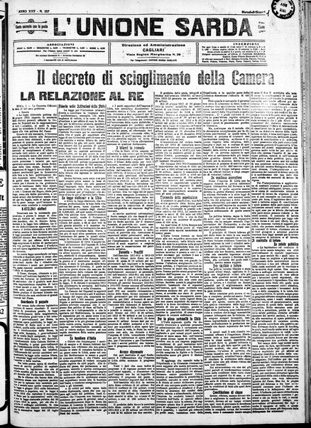 L'unione sarda : giornale settimanale, politico, amministrativo, letterario