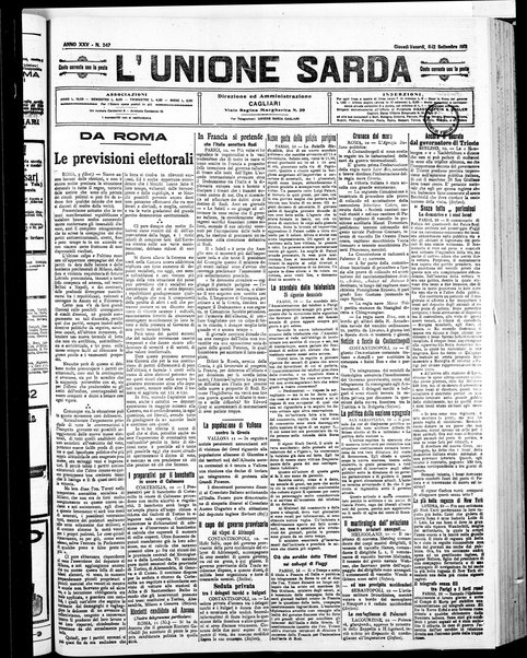 L'unione sarda : giornale settimanale, politico, amministrativo, letterario