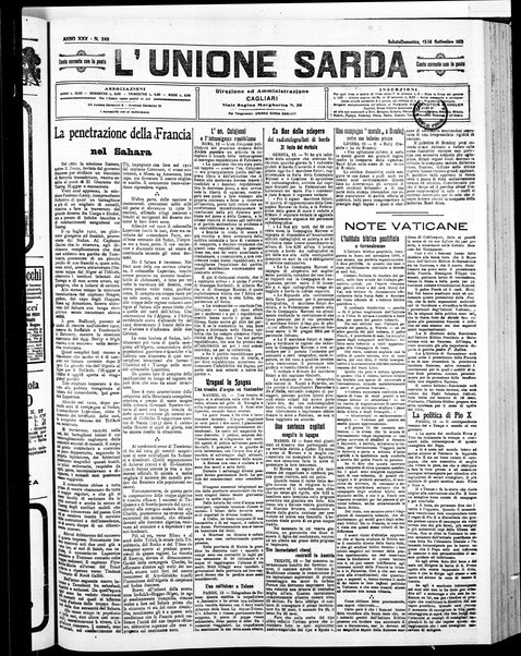 L'unione sarda : giornale settimanale, politico, amministrativo, letterario