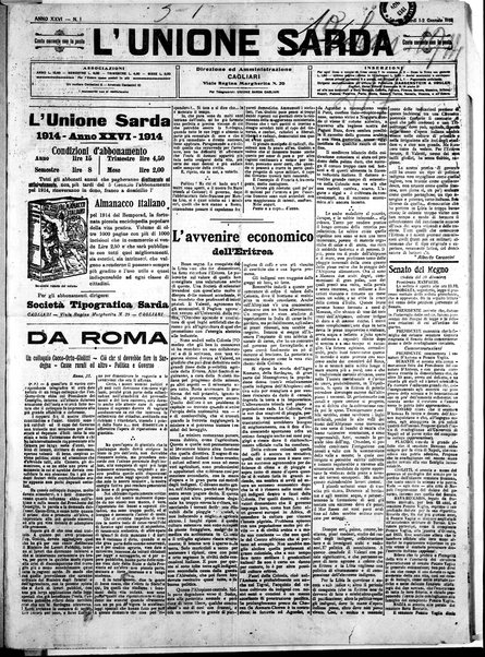 L'unione sarda : giornale settimanale, politico, amministrativo, letterario