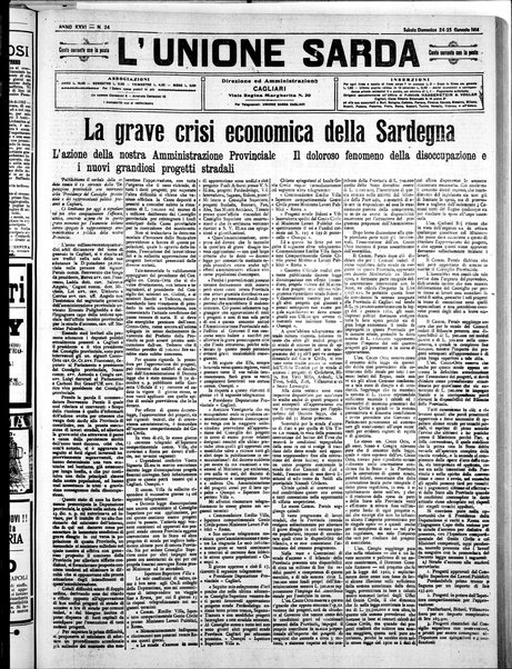 L'unione sarda : giornale settimanale, politico, amministrativo, letterario