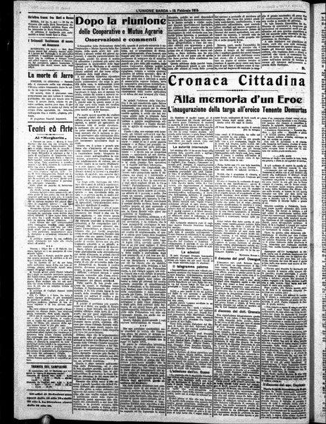 L'unione sarda : giornale settimanale, politico, amministrativo, letterario