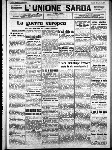 L'unione sarda : giornale settimanale, politico, amministrativo, letterario