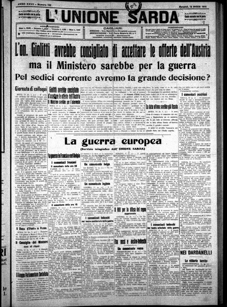 L'unione sarda : giornale settimanale, politico, amministrativo, letterario