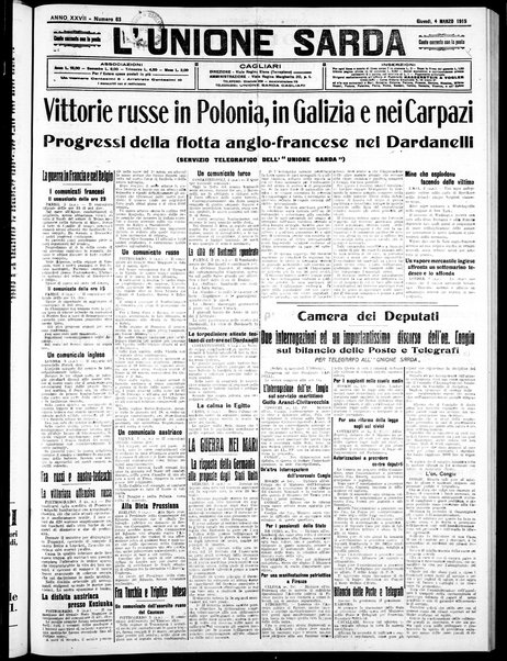 L'unione sarda : giornale settimanale, politico, amministrativo, letterario