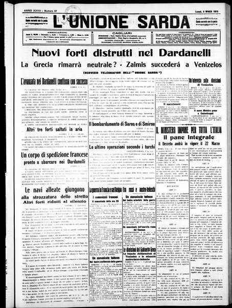 L'unione sarda : giornale settimanale, politico, amministrativo, letterario