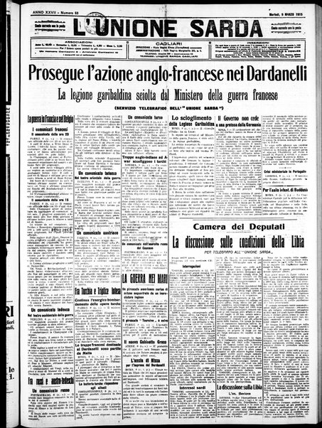 L'unione sarda : giornale settimanale, politico, amministrativo, letterario