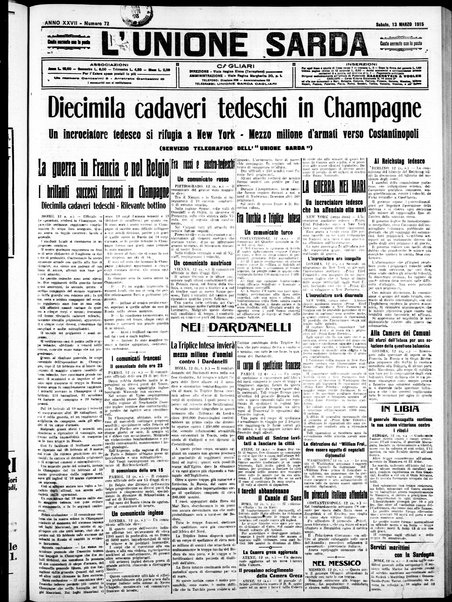 L'unione sarda : giornale settimanale, politico, amministrativo, letterario