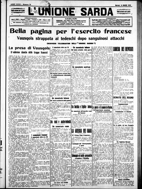 L'unione sarda : giornale settimanale, politico, amministrativo, letterario