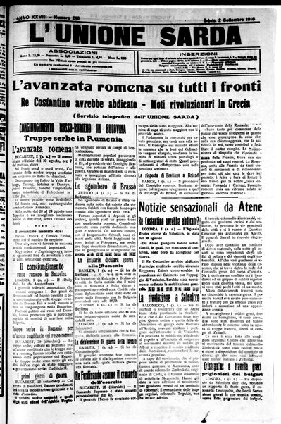 L'unione sarda : giornale settimanale, politico, amministrativo, letterario