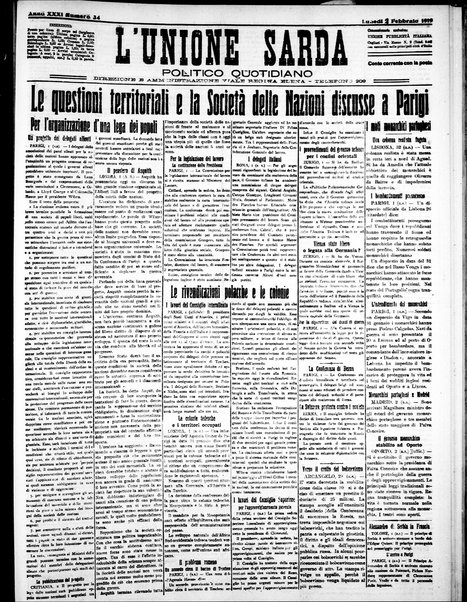 L'unione sarda : giornale settimanale, politico, amministrativo, letterario