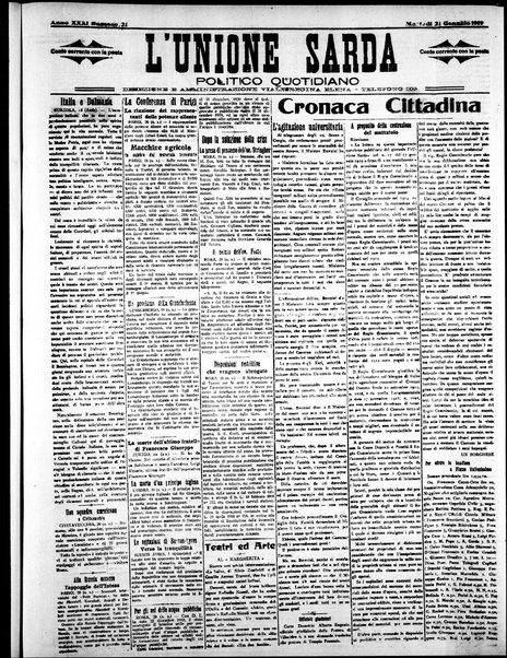 L'unione sarda : giornale settimanale, politico, amministrativo, letterario