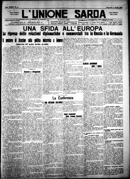 L'unione sarda : giornale settimanale, politico, amministrativo, letterario