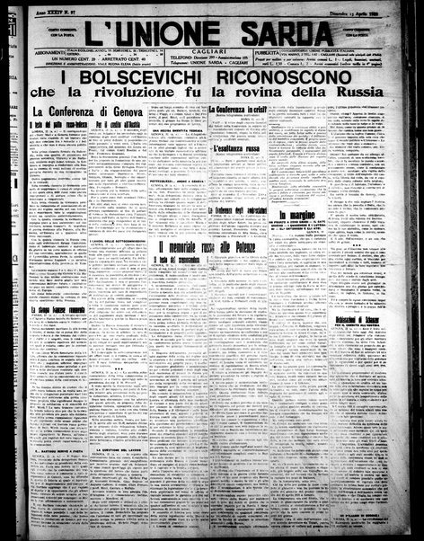 L'unione sarda : giornale settimanale, politico, amministrativo, letterario