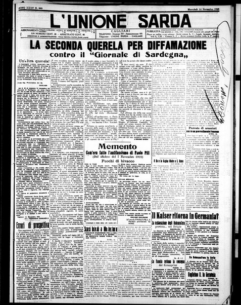 L'unione sarda : giornale settimanale, politico, amministrativo, letterario