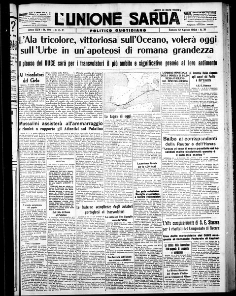 L'unione sarda : giornale settimanale, politico, amministrativo, letterario