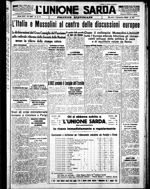 L'unione sarda : giornale settimanale, politico, amministrativo, letterario