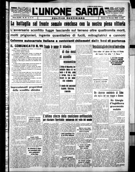 L'unione sarda : giornale settimanale, politico, amministrativo, letterario