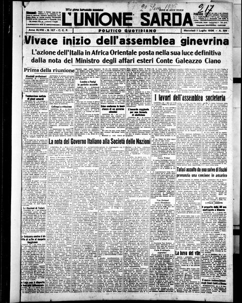 L'unione sarda : giornale settimanale, politico, amministrativo, letterario