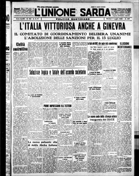 L'unione sarda : giornale settimanale, politico, amministrativo, letterario