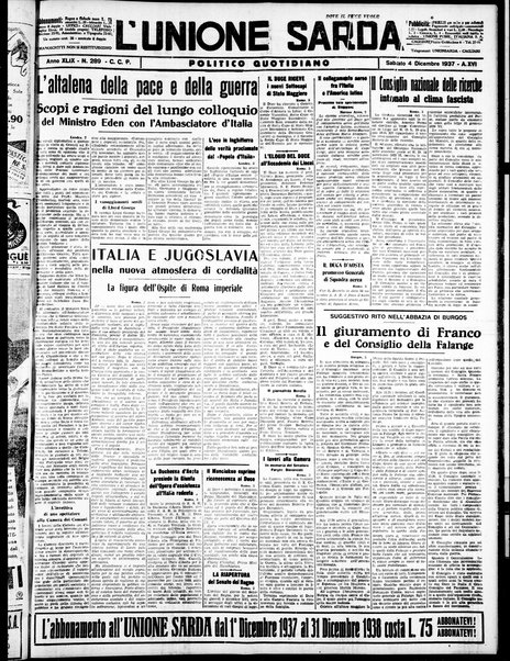 L'unione sarda : giornale settimanale, politico, amministrativo, letterario