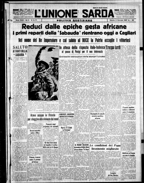 L'unione sarda : giornale settimanale, politico, amministrativo, letterario