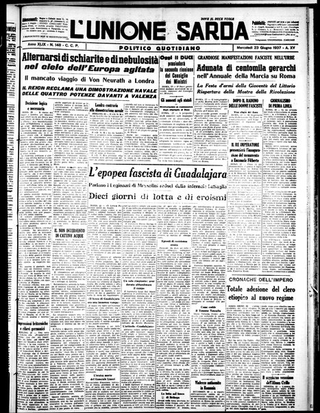 L'unione sarda : giornale settimanale, politico, amministrativo, letterario