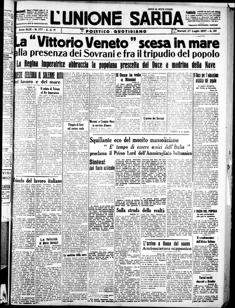 L'unione sarda : giornale settimanale, politico, amministrativo, letterario